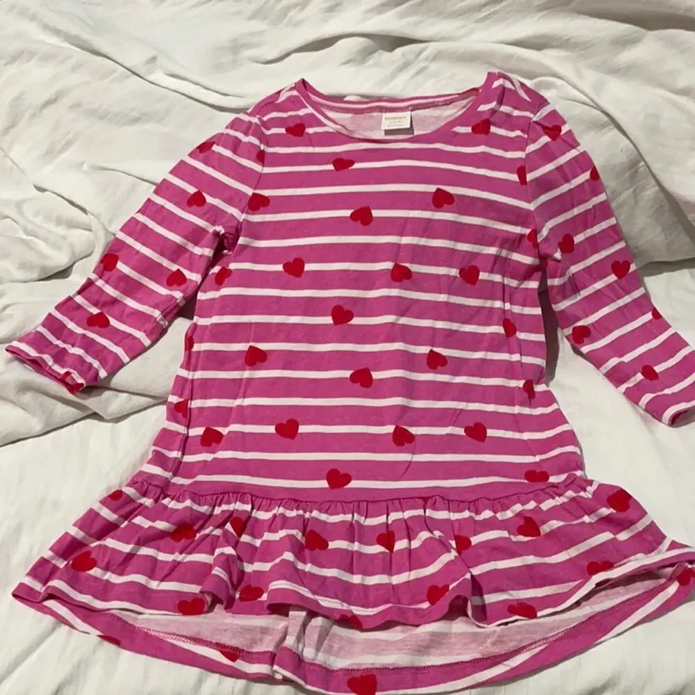 Gymboree S 4/5 hot pink drop waist ruffled high low hemline dress euc cotton